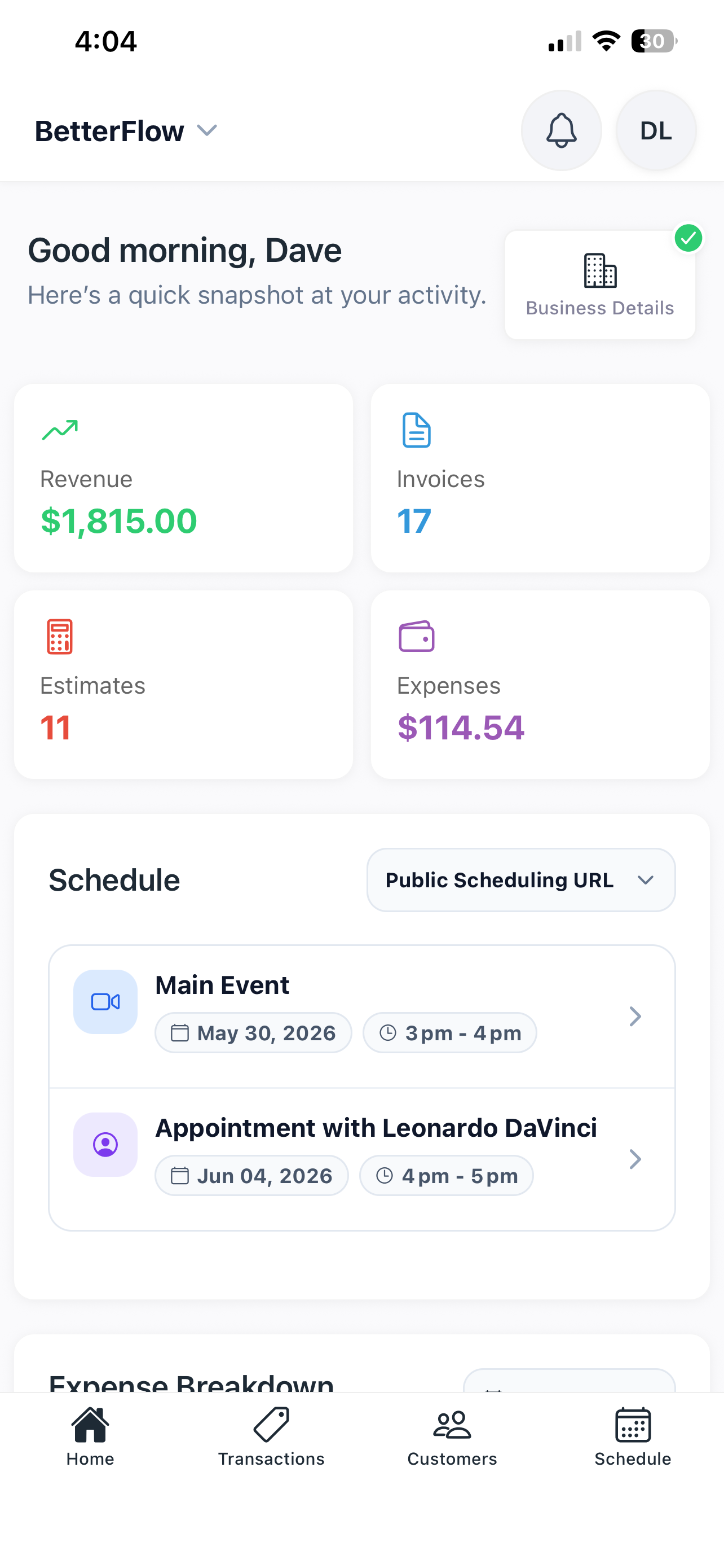BetterFlow dashboard command center on mobile