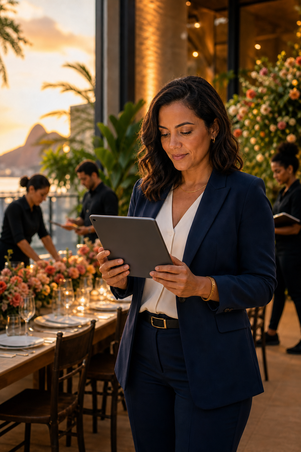 Profissional de eventos usando a BetterFlow para gerenciar faturas e notificações