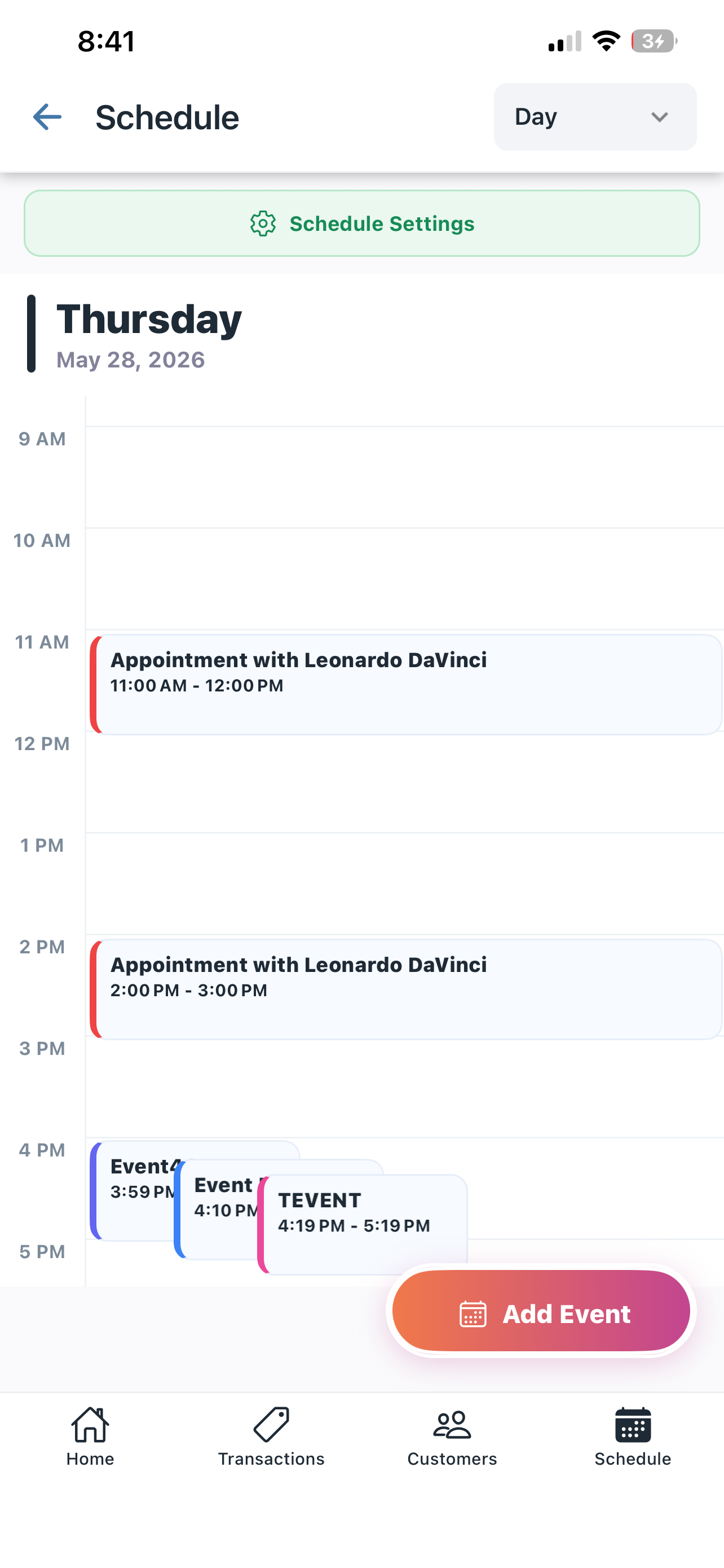 Schedule day view screen
