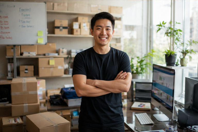 Entrepreneur managing customer work and payments