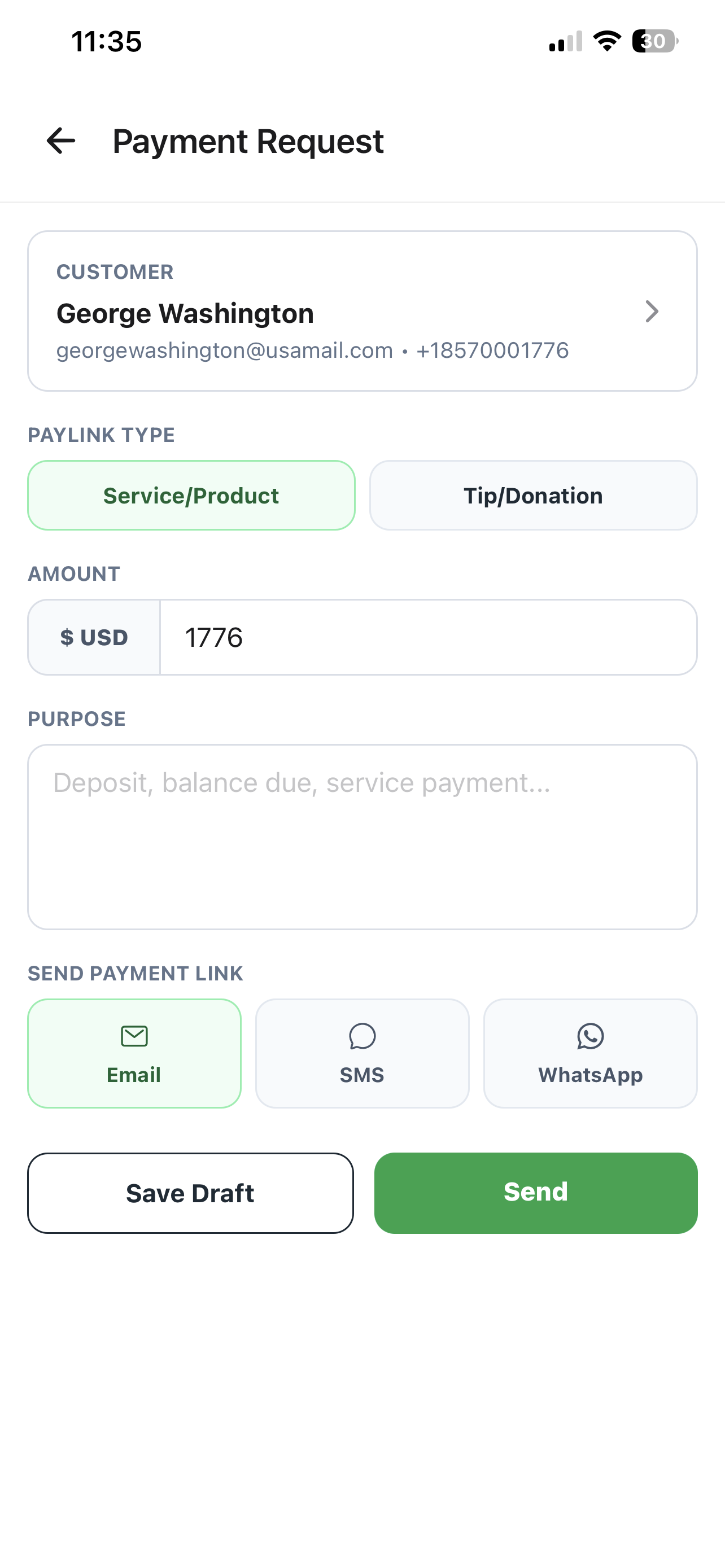 BetterFlow payment request screen